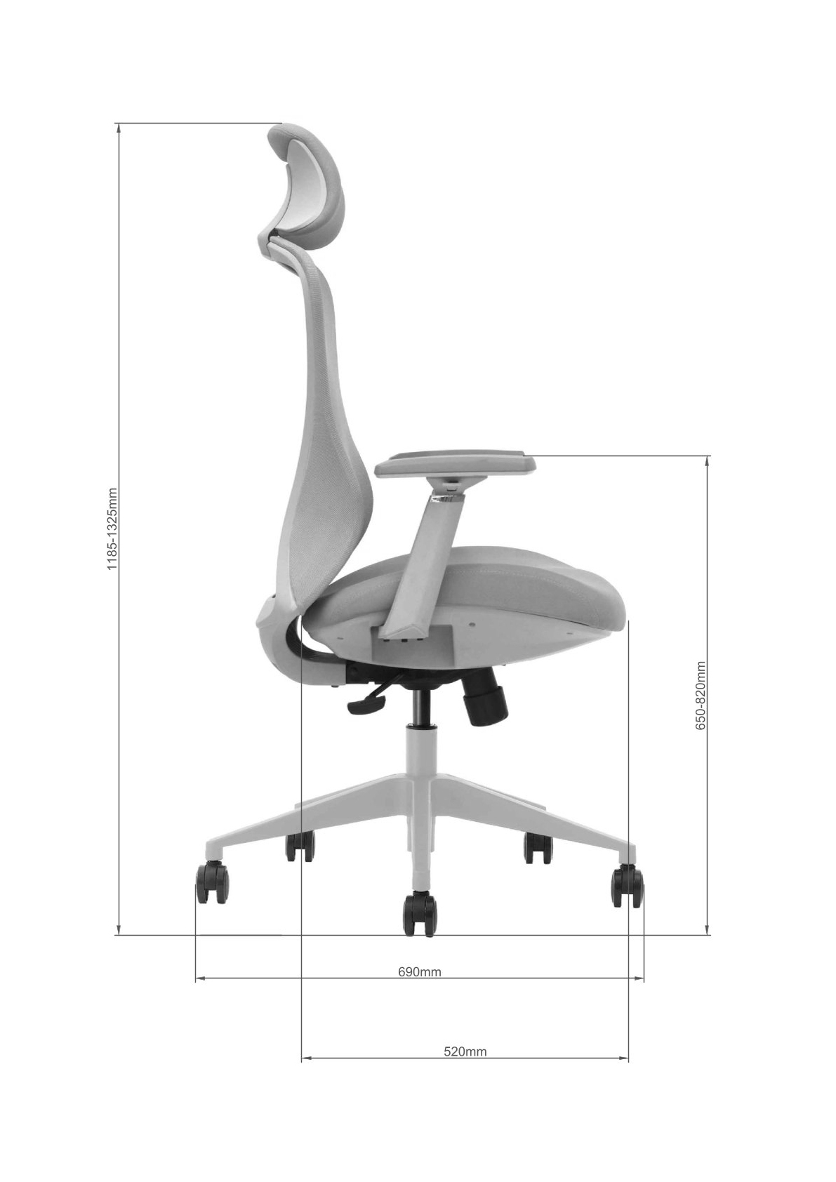 Wymiary fotela VOYAGER - widok z boku